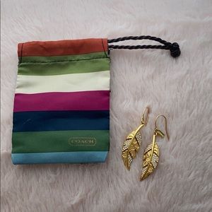 Authentic Coach gold feather earrings